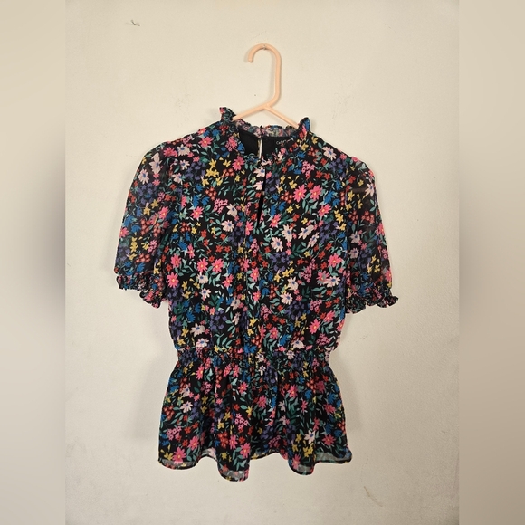 Catherine Malandrino Tops - Catherine Malendrino Top Womens XS Ditsy Floral Ruffled Blouse Peplum Keyhole